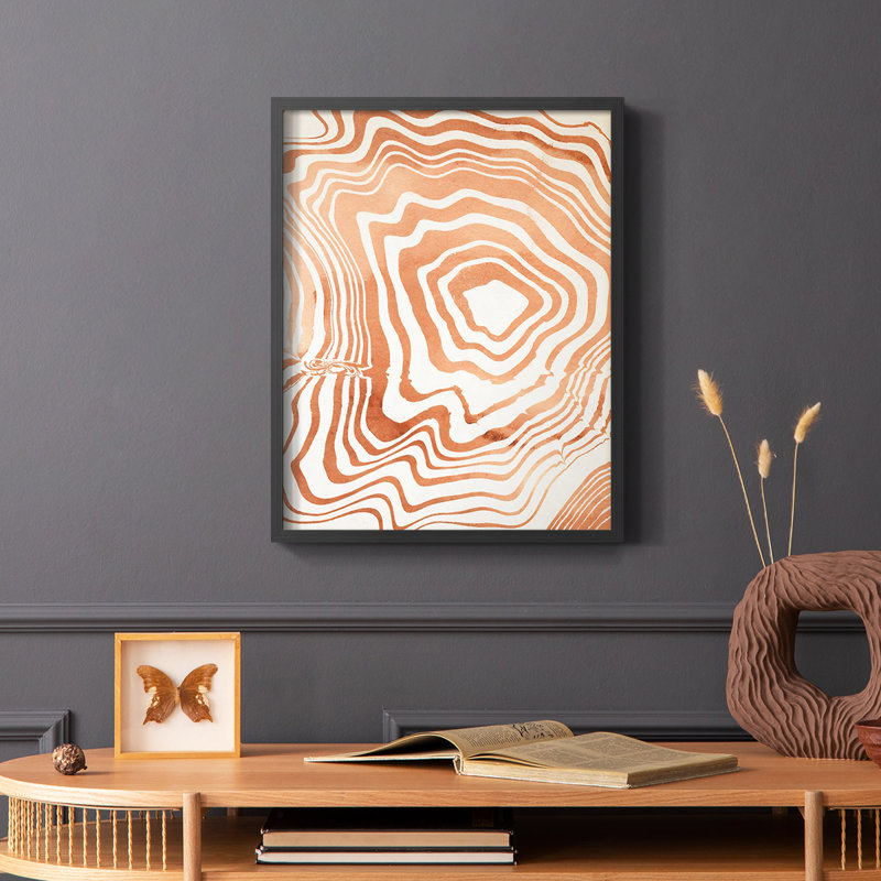 «Wood Grain Suminagashi I», reproduction encadrée - bois massif, Noir, H 20 po x l 16 po