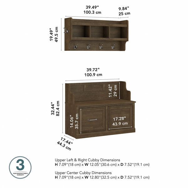 Woodland Hall Tree with Bench and Shoe Storage Kathy Ireland Home by Bush Furniture Color: Ash Brown