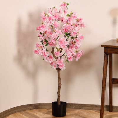 Cerisier rose artificiel Albee en pot noir, faux arbre de souhait pour la décoration intérieure