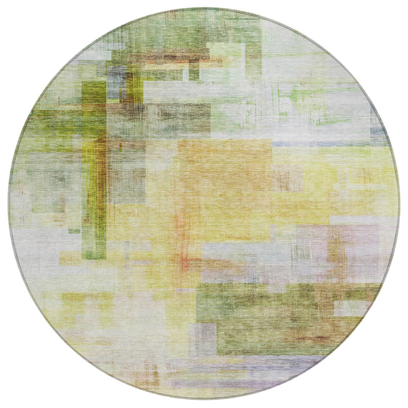 Mireya Green Washable Indoor-Outdoor Rug - , 8' x 8'