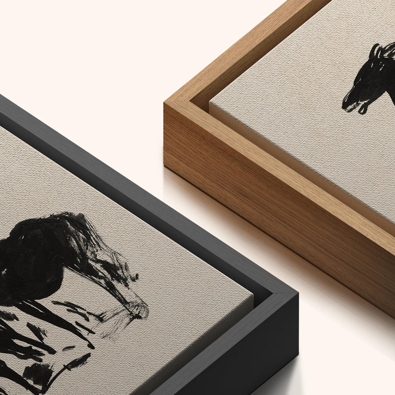«Black Horse», peinture à l'encre neutre de salon, impression sur toile encadrée, Noir, noir, noir, noir, H 16 po x l 24 po