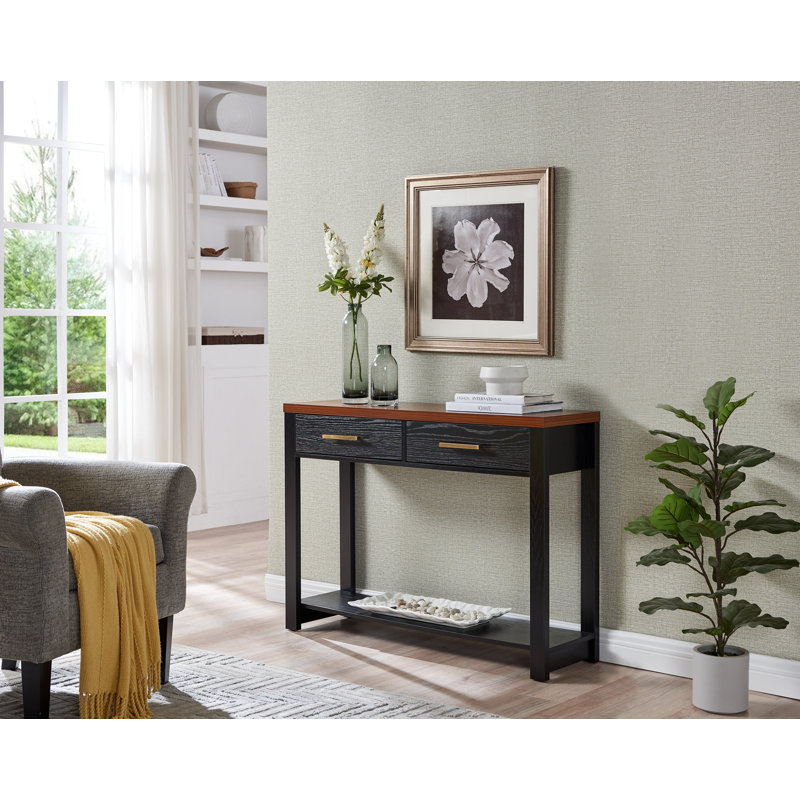 Metellus Modern Console Table with 2 Storage Drawers and Open Shelf, Sofa Table for Hallway, Living Room, or Bedroom, Black
