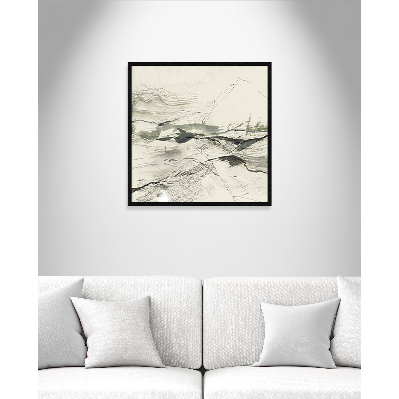 Green Sketches Print, Black Slim Framed, 27.5" H x 27.5" W x 1.25" D