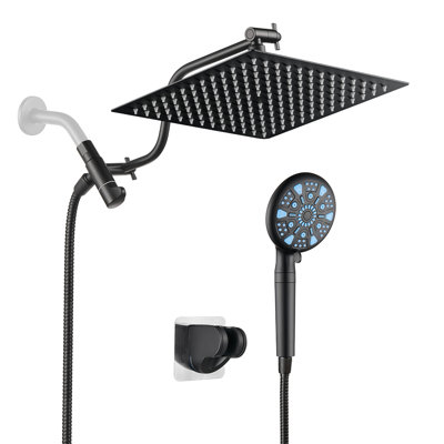 10-Inch Raincan Shower Heads with 9-Setting Handheld Spray and Adjustable Curved Extension Arm Combo Matte Black
