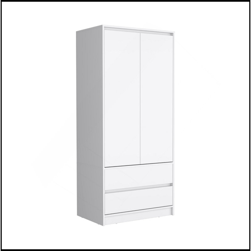 Armoire 2 tiroirs Austin, double porte, tringle - blanc, Blanc
