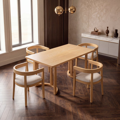 Chaises de salle à manger Elowen en bois massif, rembourrées et à dossier incurvé, ensemble de 4