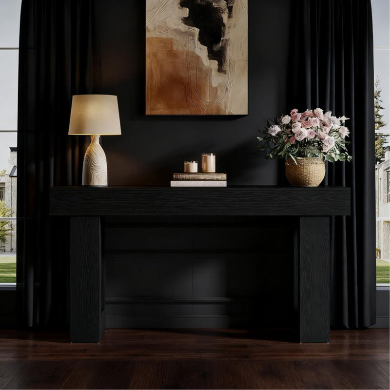 Console en bois, table d'appoint, table de salon rectangulaire derrière le canapé, 33.46" H x 62.99" W x 13.77" D, Black
