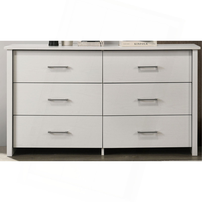 Commode 6 tiroirs avec poignées, Blanc