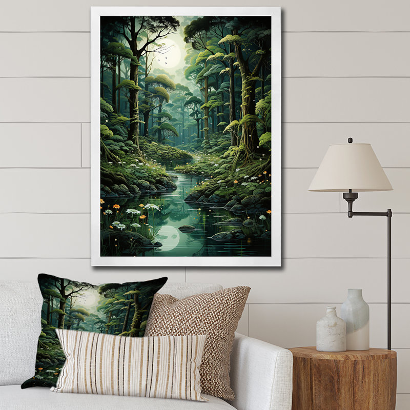 Deep River Into The Forest I - Forest Wall Art, White Picture Framed, 32" H x 24" W x 1" D