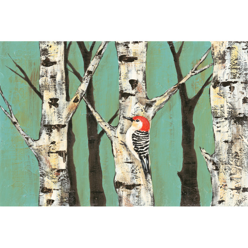 Birch Grove On Teal II - reproduction d'art sur toile tendue, H 12 po x l 18 po x P 1,25 po