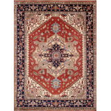 Serapi Hand-Knotted Wool Oriental Area Rug in Red/Navy/Cream