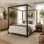 Lit à baldaquin moderne en métal Queen avec revêtement en bouclé moelleux-1323622560