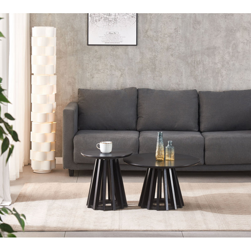  Wood Round Nesting Tables with Wood Pedestal Base, Set of Two-24" Diameter, Black