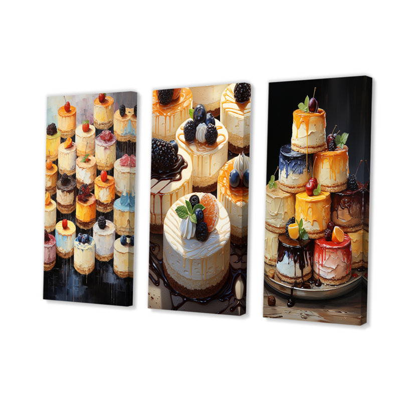 Minimalisme Cheesecakes Dessert - Ensemble de 4 décorations murales de desserts, H 40 po x l 60 po, Toile tendue