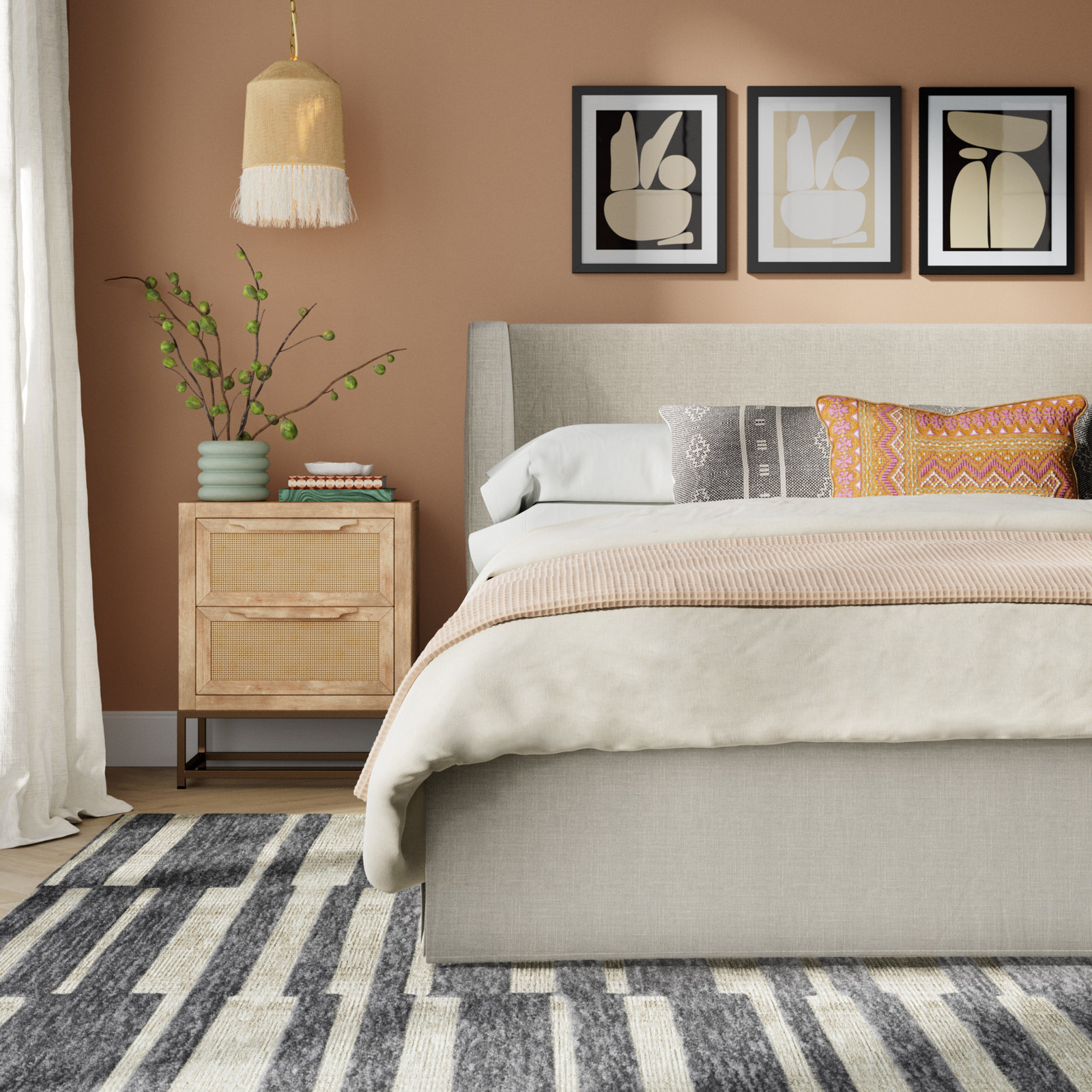 Caliban Upholstered Bed, Queen, Cream