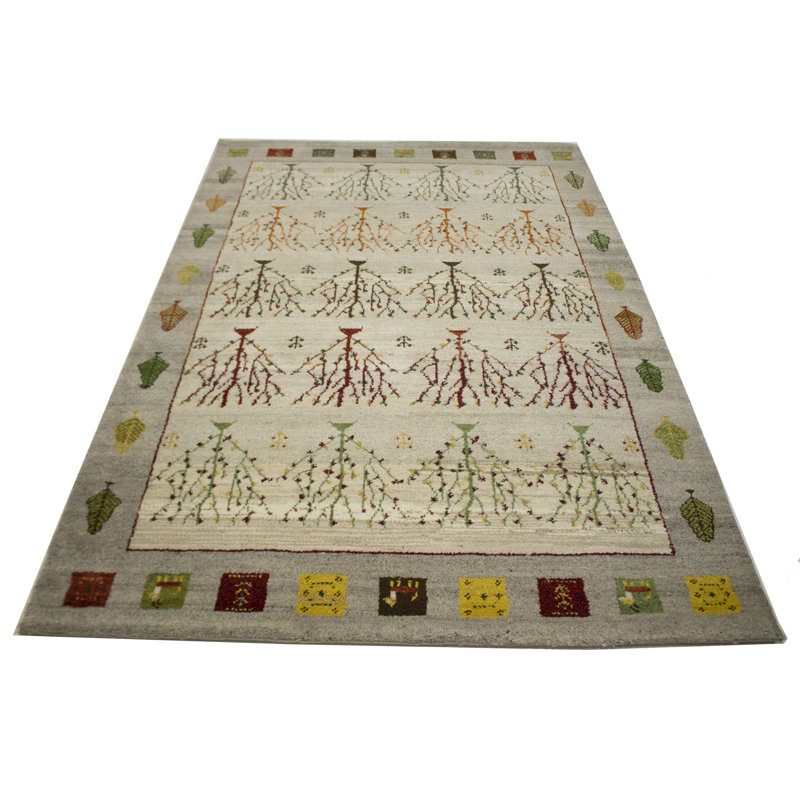 Tapis gris / vert en laine noué à la main Ludwick