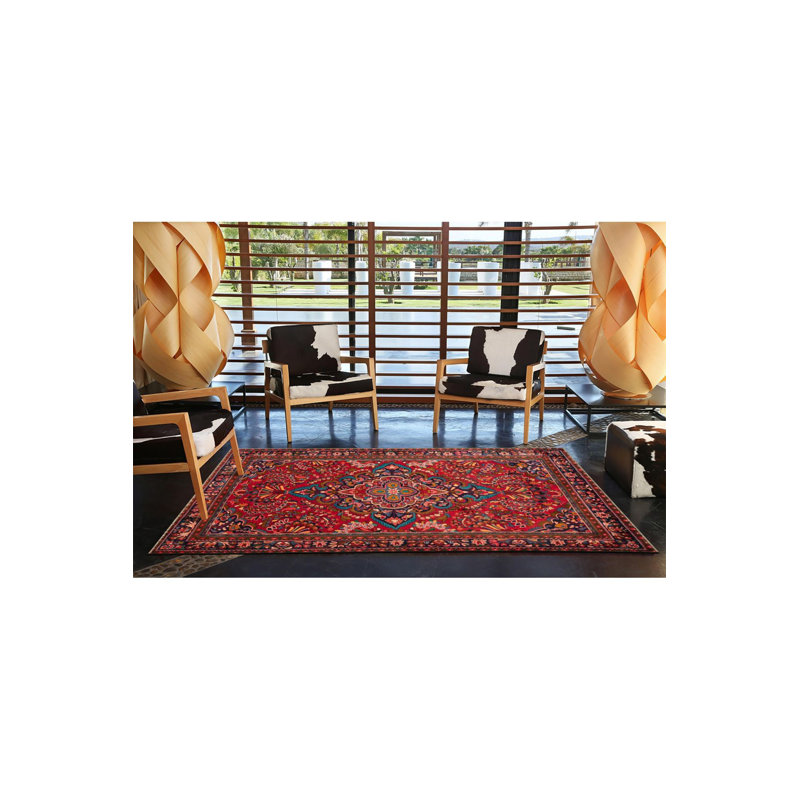 Tapis décoratif rouge à motif traditionnel rétro à motif rouge, Sous-tapis rectangulaire de 3 pi 3 po x 4 pi 11 po