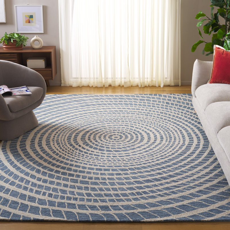 Ebony Hand Tufted Wool/Cotton Abstract Rug in Blue/Ivory, Rectangle 8' x 10'