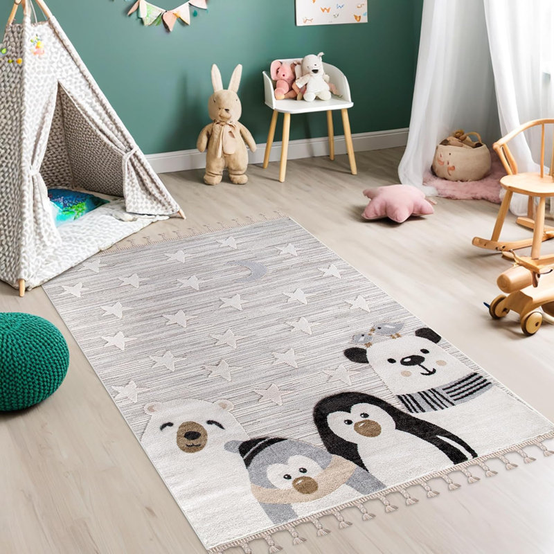 Soft Playful Area Rugs for Kids Playroom Children Bedroom Carpet Cute Cartoon Design Kids Rug KD002, Rectangle 80 x 150 cm