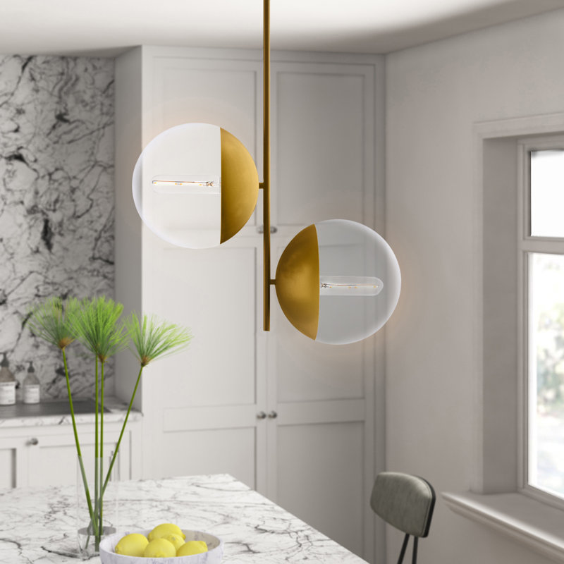 Elliot 2-Light Dimmable Globe Chandelier, Brass, Clear
