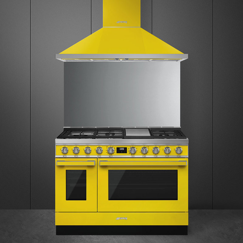 SMEG Cuisinière double autoportante 5,9 pieds cubes 48 po Portofino, Jaune