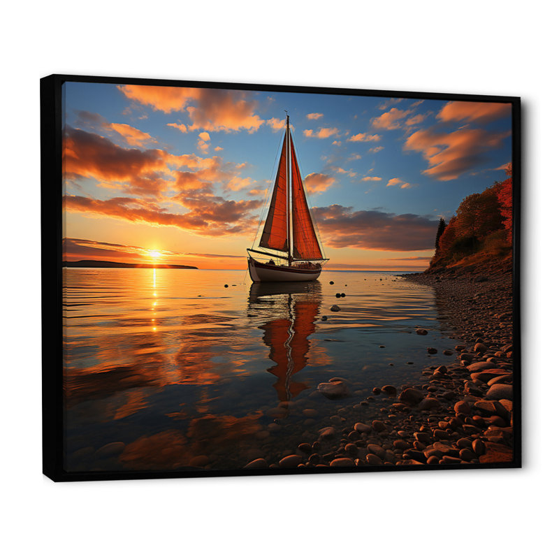 Boat Luminous Horizons I - Transportation Canvas Prints, H 34 po x l 44 po x P 1,5 po, Cadre flottant noir