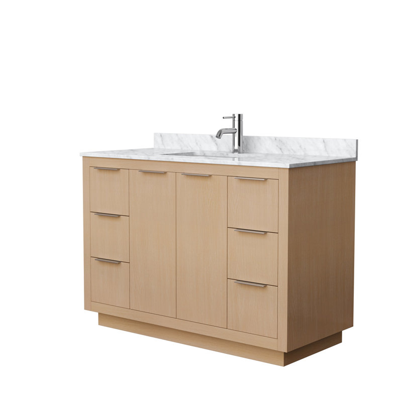 Ensemble de meuble-lavabo simple 48 po Maroni, Marbre de culture blanc, Nickel brossé