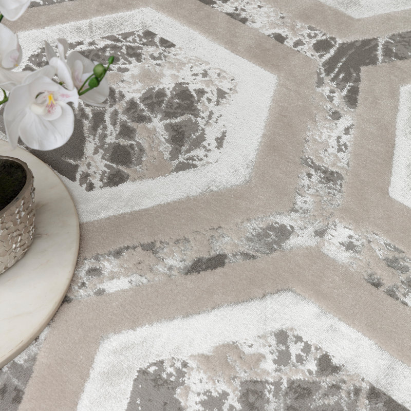 Aurora AU12 Crystal Metallic Silver Area Rug, Rectangle 160 x 230cm