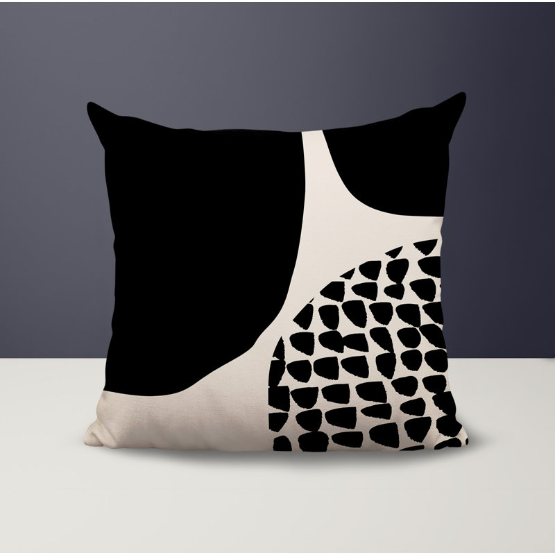 Coussin carré intérieur / extérieur pia, H 17 po x l 17 po, Noir/Blanc cassé