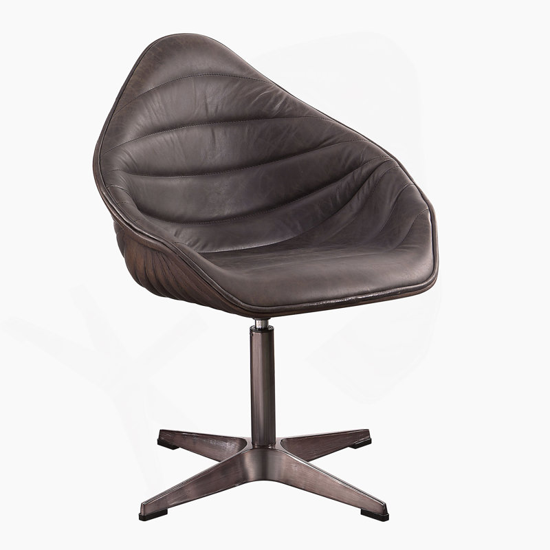 Fauteuil d'appoint en cuir fleur antique avec fonction pivotante, idéal pour les espaces de bureau et de réunion avec un support robuste et un design moderne