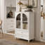 Armoire de rangement Farmhouse, porte en verre trempé arqué avec plateau à niveaux et 2 tiroirs pour une décoration intérieure élégante et fonctionnelle-1553201586