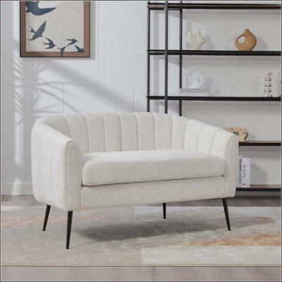 Petit canapé d'appoint en chenille rembourré, petit canapé moderne glam avec pieds en métal, canapé 2 places capitonné pour les salons