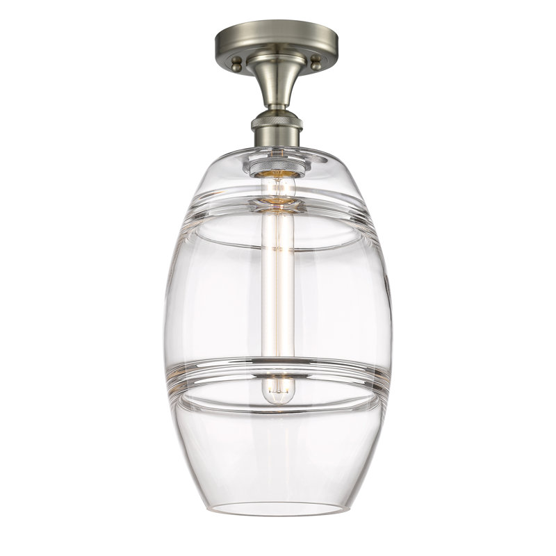 Plafonnier semi-encastré 1 lumière Ballston - Abiagael, Nickel satiné brossé, H 11,13 po x l 8 po x P 8 po, Transparent