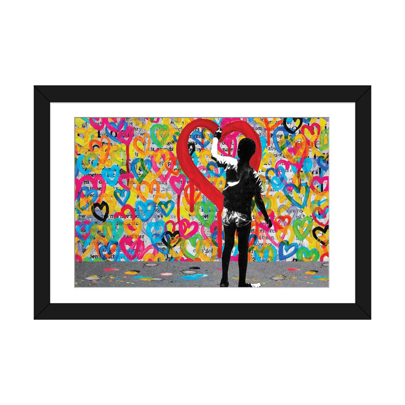 Cœurs - reproduction sur toile tendue, Papier d'art encadré noir, Blanc, H 24 po x l 32 po x P 1 po