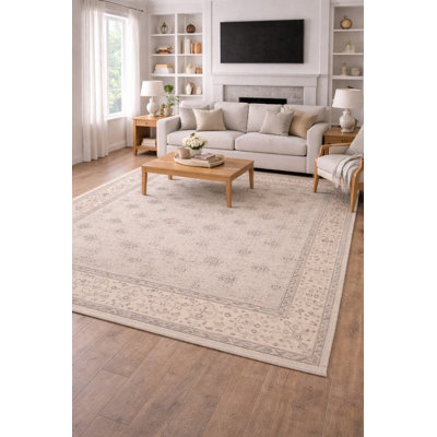 Tapis floral beige fait à la main 7 pi 11 po x 9 pi 9 po Floral