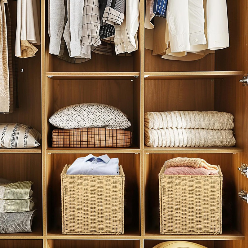 2 paniers de rangement 2 pièces avec poignées, organisateur de tablettes tissées à la main pour le rangement dans la chambre ou la maison