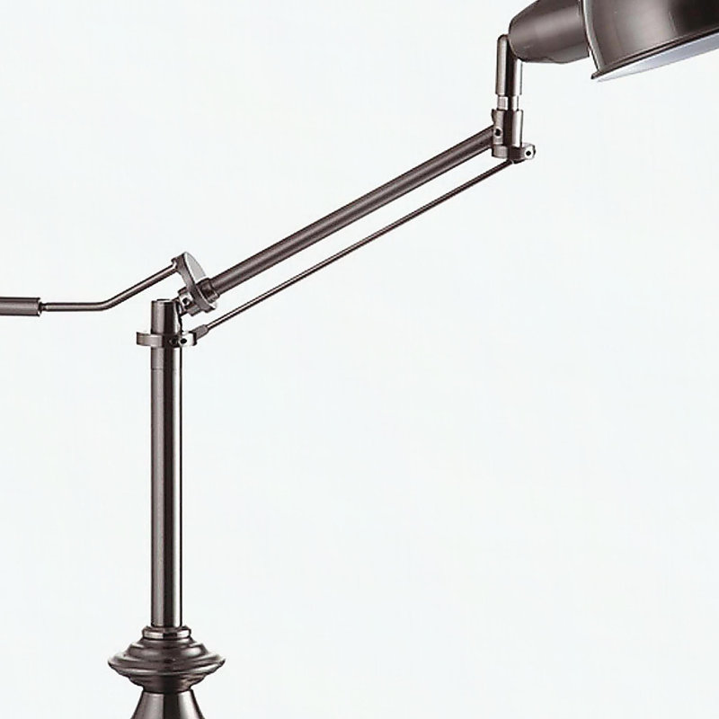 Lampe de table réglable en métal de 24,5 po de hauteur avec bras pivotant perchoir, finition argentée
