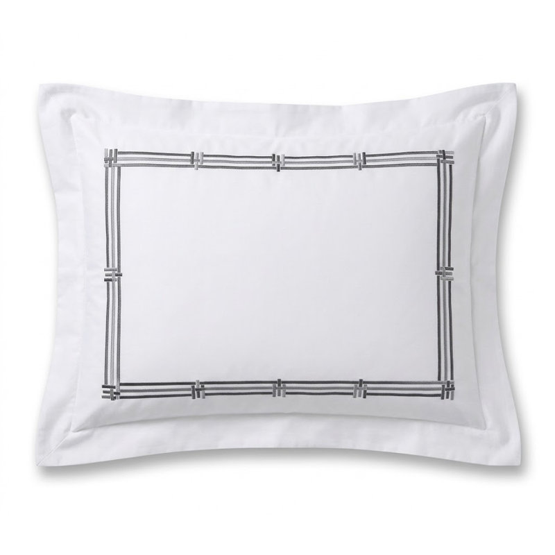 Panama Embroidery by DEA 100% Cotton Sham, Euro Sham, White;Silver Gray