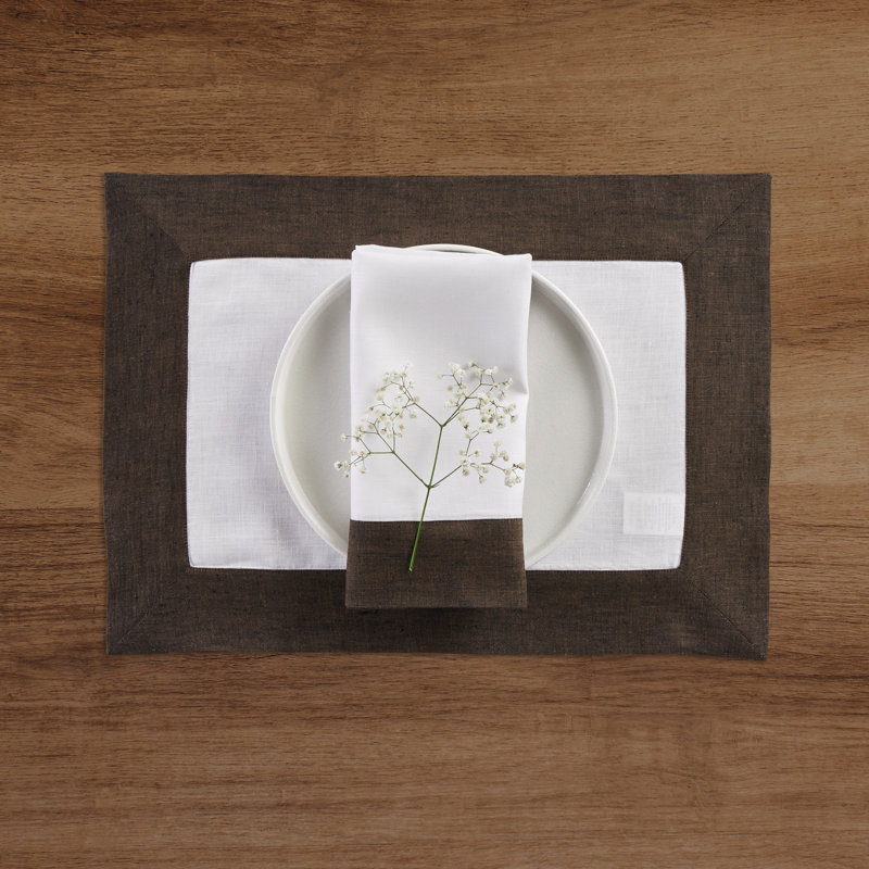 Contempo - 100% Pure Linen Dinner Napkins, Chambray Brown/White