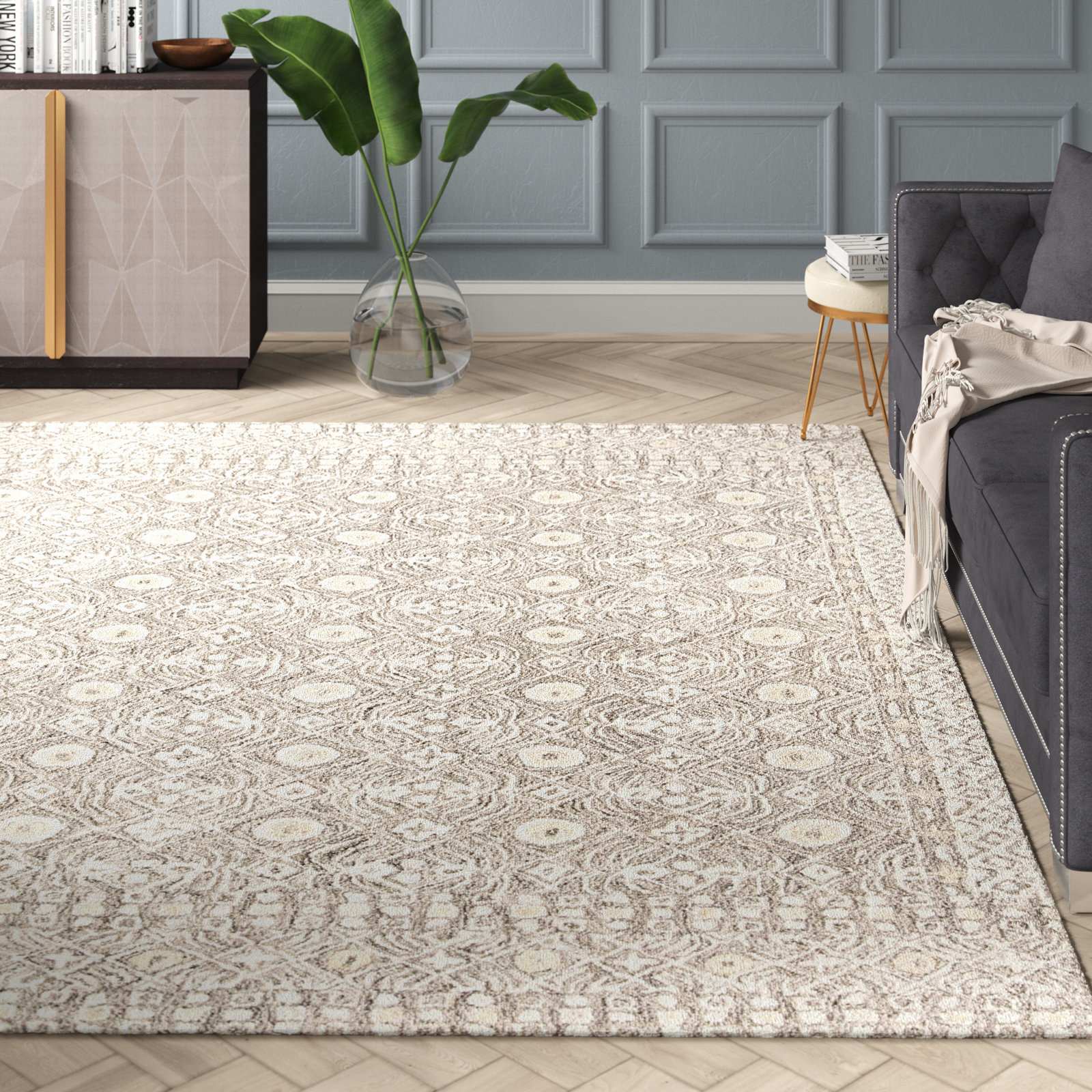 Stalder Hand Tufted Wool/Cotton Oriental Rug in Ivory, Rectangle 4' x 6'