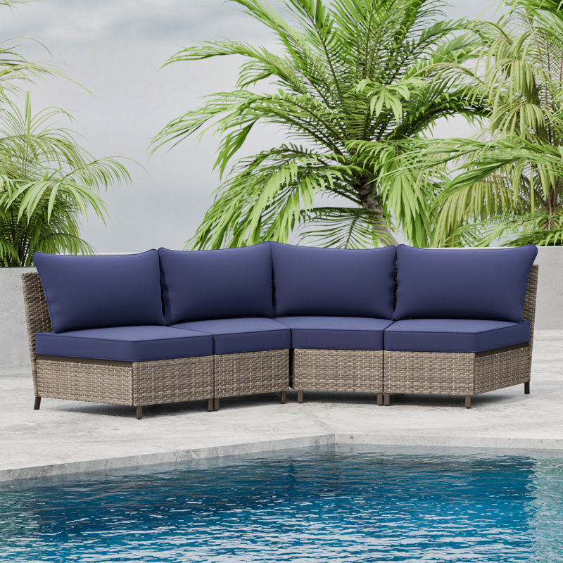 4 - Person Armless Wicker Outdoor Patio Chair with Cushions, Navy
