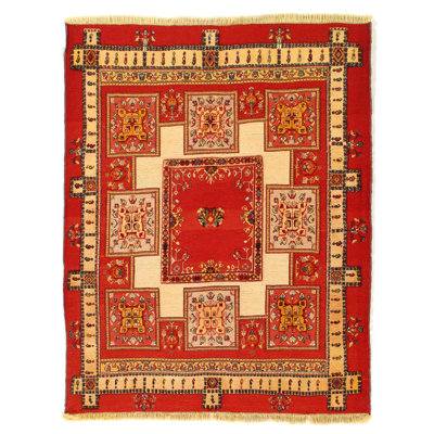 Tapis rouge à tissage plat unique 4 pi 11 po x 6 pi Fedra en rouge 2010