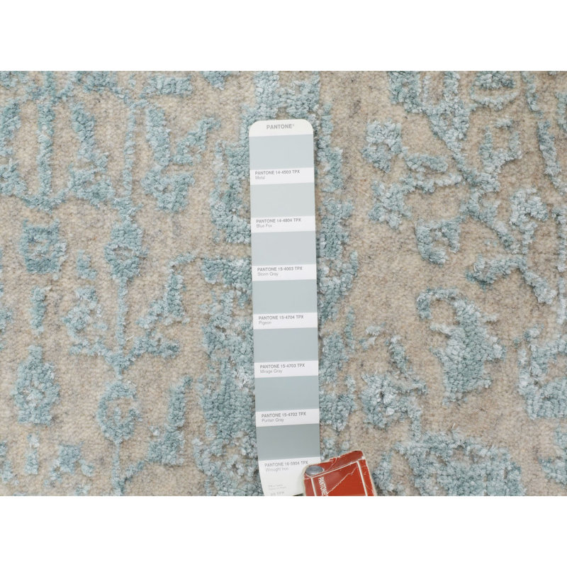 Tapis décoratif circulaire de conception unique noué à la main vert 5 pi 10 po Atanasie