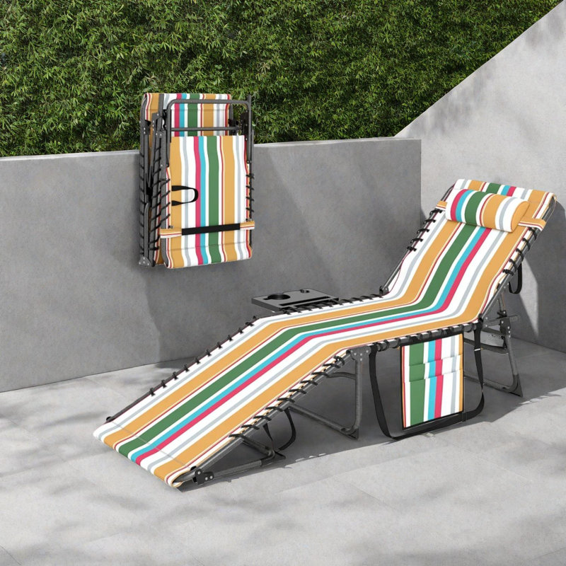 Adjustable Patio Chaise Lounges With Steel Frame, Colorful Oxford Fabric For Outdoor Comfort