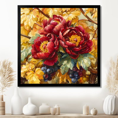 Pivoines et vigne d'automne II - pivoines, art mural