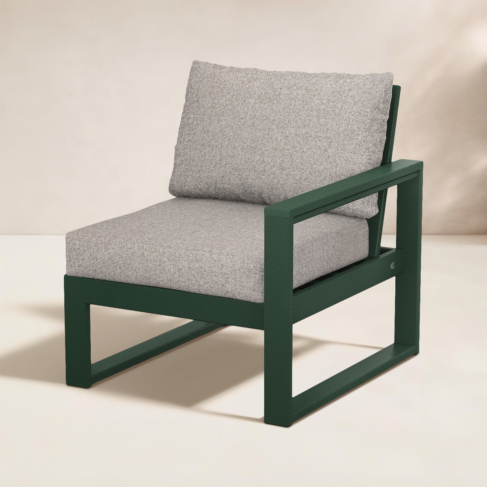 POLYWOOD® Edge Modular Right Chair, Weathered Tweed Revolution® Tweed, Green