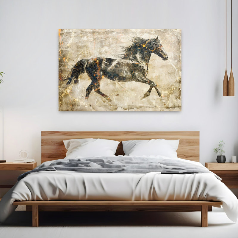 Art cheval doré doré abstrait rétro
