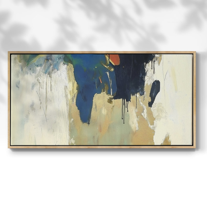 Série abstraite -XVVII- Toile tendue avec châssis tendue - Prêt à accrocher, H 21 po x l 41 po, Naturel