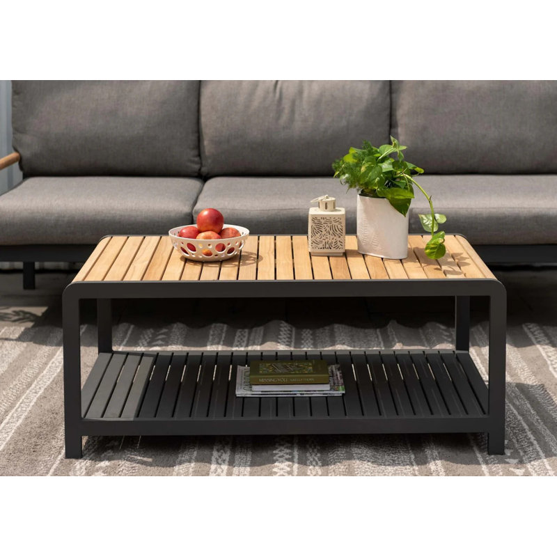 LifestyleGarden Upolu Aluminum and FSC Teak Outdoor Patio Rectangular Coffee Table
