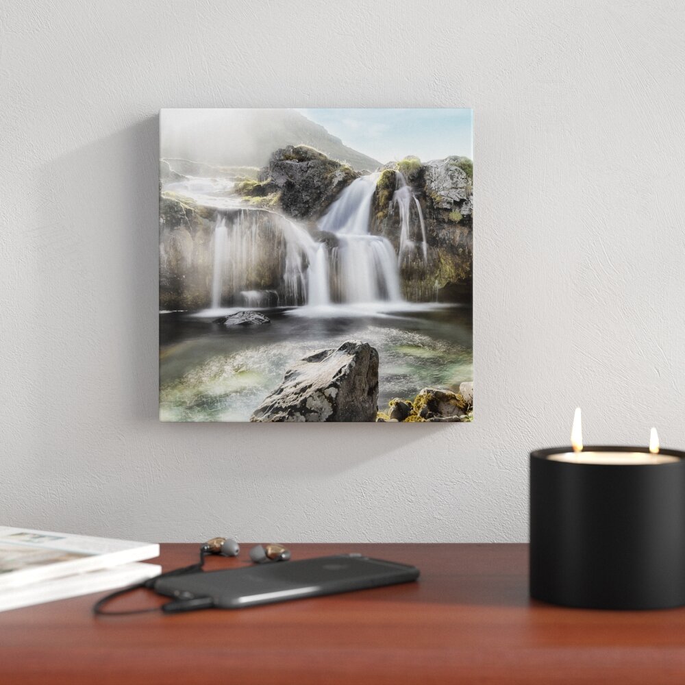 Glasbild Black & White Waterfall, Kunstdruck